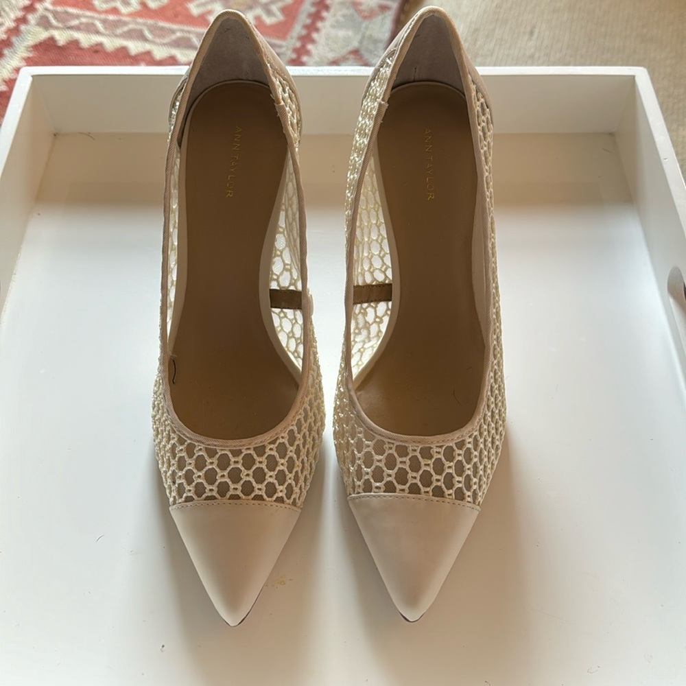 Ann Taylor Crochet Ivory Heels